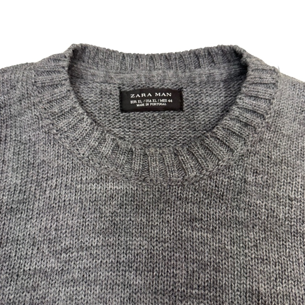 Zara Man Sweater Mens XL Pullover Crew Neck Colorblock Knitted Spellout Wool - Picture 4 of 10